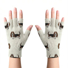 Load image into Gallery viewer, Basset Hound Parade Touch Screen Gloves-Accessories-Accessories,Basset Hound,Dog Dad Gifts,Dog Mom Gifts,Gloves-White-Fingerless Gloves-2