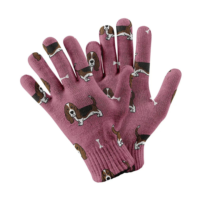 Basset Hound Parade Touch Screen Gloves-Accessories-Accessories,Dog Dad Gifts,Dog Mom Gifts,Gloves-Rose gold-2