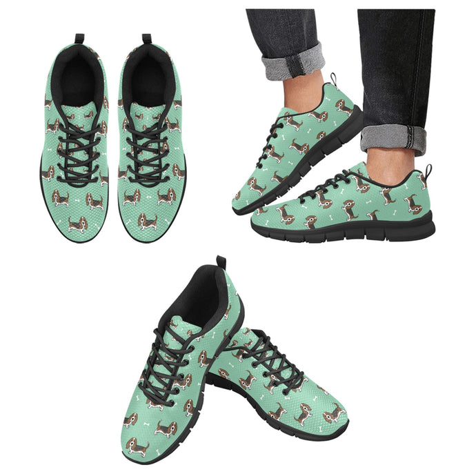 Basset Hound Parade Women's Breathable Sneakers-MediumAquaMarine-US13-36