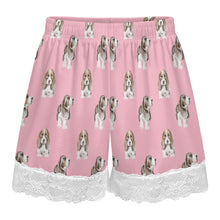 Load image into Gallery viewer, Basset Hound Shorts for Women - Lace Trim Design - Watercolor Tricolor Basset Hound-Pajamas-Apparel,Basset Hound,Dog Mom Gifts,Pajamas-17