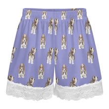 Load image into Gallery viewer, Basset Hound Shorts for Women - Lace Trim Design - Watercolor Tricolor Basset Hound-Pajamas-Apparel,Basset Hound,Dog Mom Gifts,Pajamas-21