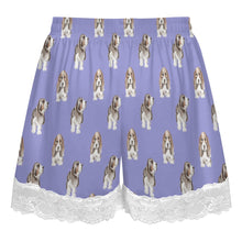 Load image into Gallery viewer, Basset Hound Shorts for Women - Lace Trim Design - Watercolor Tricolor Basset Hound-Pajamas-Apparel,Basset Hound,Dog Mom Gifts,Pajamas-22