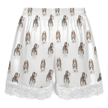 Load image into Gallery viewer, Basset Hound Shorts for Women - Lace Trim Design - Watercolor Tricolor Basset Hound-Pajamas-Apparel,Basset Hound,Dog Mom Gifts,Pajamas-6