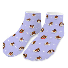 Load image into Gallery viewer, Basset Hound Socks - Ankle Length - Playful Basset Hound Love-Accessories-Accessories,Basset Hound,Dog Dad Gifts,Socks-Lavender-One size-1