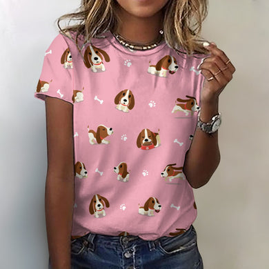 Playful Basset Hound Love All Over Print Women's Cotton T-Shirt - 4 Colors