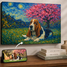 Load image into Gallery viewer, Photo of starry night inspired basset hound wall art