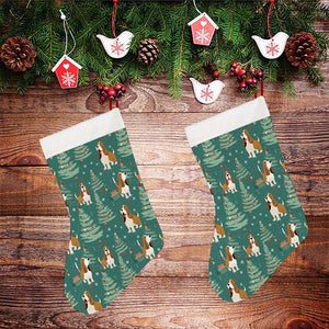 Basset Hounds Christmas Bounds Christmas Stocking-Christmas Ornament-Basset Hound, Christmas, Home Decor-26X42CM-White1-2