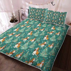 Basset Hounds Christmas Bounds Quilt Blanket Bedding Set-Bedding-Basset Hound, Bedding, Blankets, Christmas, Home Decor-3