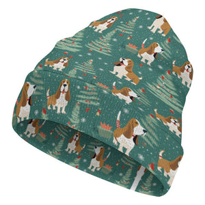 Basset Hounds Christmas Bounds Warm Christmas Beanie-Accessories-Accessories, Basset Hound, Christmas, Dog Mom Gifts, Hats-ONE SIZE-White5-5