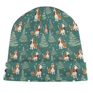 Basset Hounds Christmas Bounds Warm Christmas Beanie-Accessories-Accessories, Basset Hound, Christmas, Dog Mom Gifts, Hats-ONE SIZE-White5-8