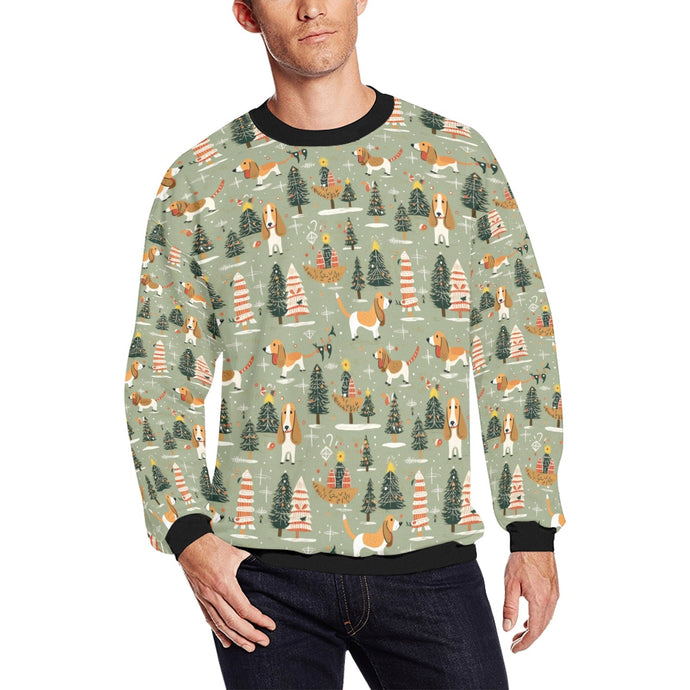 Basset Hounds Christmas Holiday Fuzzy Sweatshirt for Men-Apparel-Apparel, Basset Hound, Christmas, Dog Dad Gifts, Sweatshirt-S-1