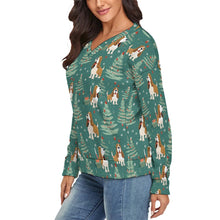 Load image into Gallery viewer, Basset Hounds Festive Bounds Women's V-Neck Christmas Sweater-Apparel-Apparel,Basset Hound,Christmas,Dog Mom Gifts,Sweater,Sweatshirt-3