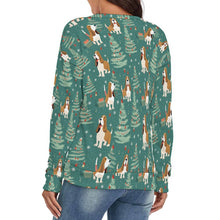 Load image into Gallery viewer, Basset Hounds Festive Bounds Women's V-Neck Christmas Sweater-Apparel-Apparel,Basset Hound,Christmas,Dog Mom Gifts,Sweater,Sweatshirt-4