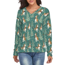 Load image into Gallery viewer, Basset Hounds Festive Bounds Women's V-Neck Christmas Sweater-Apparel-Apparel,Basset Hound,Christmas,Dog Mom Gifts,Sweater,Sweatshirt-S-White9-1