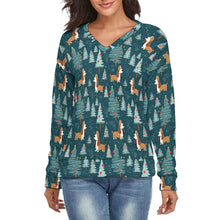 Load image into Gallery viewer, Basset in a Winter Wonderland Women's V-Neck Christmas Sweater-Apparel-Apparel,Basset Hound,Christmas,Dog Mom Gifts,Sweater,Sweatshirt-S-2