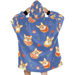 Rolly Polly Christmas Corgis Blanket Hoodie for Women - 4 Colors-Blanket-Apparel, Blankets, Corgi, Hoodie-2