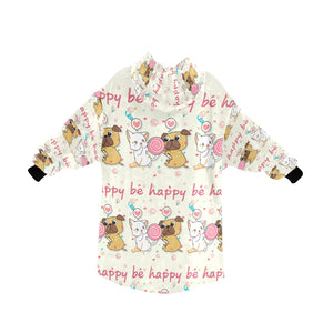 Be Happy Pug Love Blanket Hoodie for Women-Apparel-Apparel, Blankets-9