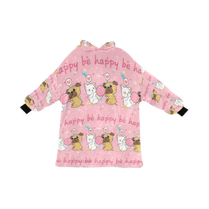 Be Happy Pug Love Blanket Hoodie for Women-Apparel-Apparel, Blankets-Pink-ONE SIZE-1