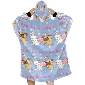 Be Happy Pug Love Blanket Hoodie for Women-Apparel-Apparel, Blankets-8