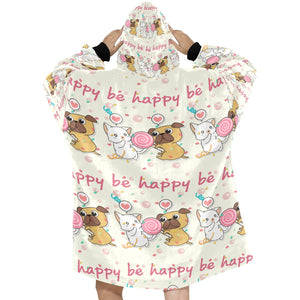 Be Happy Pug Love Blanket Hoodie for Women-Apparel-Apparel, Blankets-12