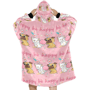Be Happy Pug Love Blanket Hoodie for Women-Apparel-Apparel, Blankets-4