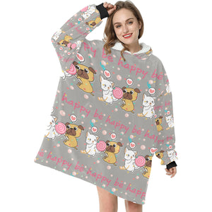 Be Happy Pug Love Blanket Hoodie for Women-Apparel-Apparel, Blankets-14