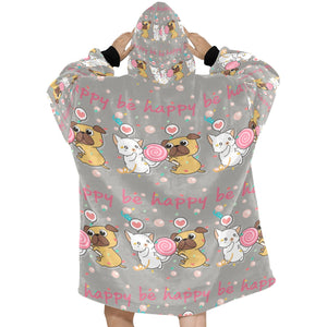 Be Happy Pug Love Blanket Hoodie for Women-Apparel-Apparel, Blankets-15