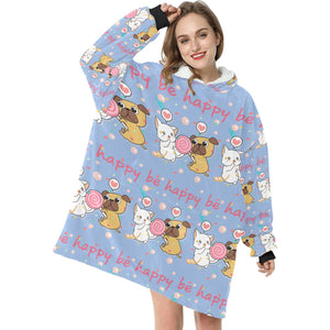 Be Happy Pug Love Blanket Hoodie for Women-Apparel-Apparel, Blankets-7