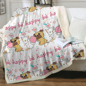 Be Happy Pug Love Soft Warm Fleece Blanket - 4 Colors-Blanket-Blankets, Home Decor, Pug-Ivory-Small-2