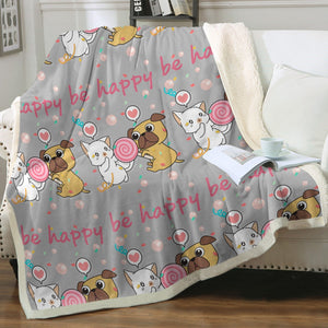Be Happy Pug Love Soft Warm Fleece Blanket - 4 Colors-Blanket-Blankets, Home Decor, Pug-Warm Gray-Small-1