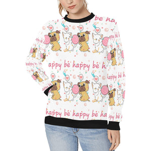 Be Happy Pug Love Women's Sweatshirt-Apparel-Apparel, Pug, Sweatshirt-White-XS-11