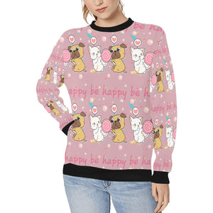 Be Happy Pug Love Women's Sweatshirt-Apparel-Apparel, Pug, Sweatshirt-LightPink1-XS-12