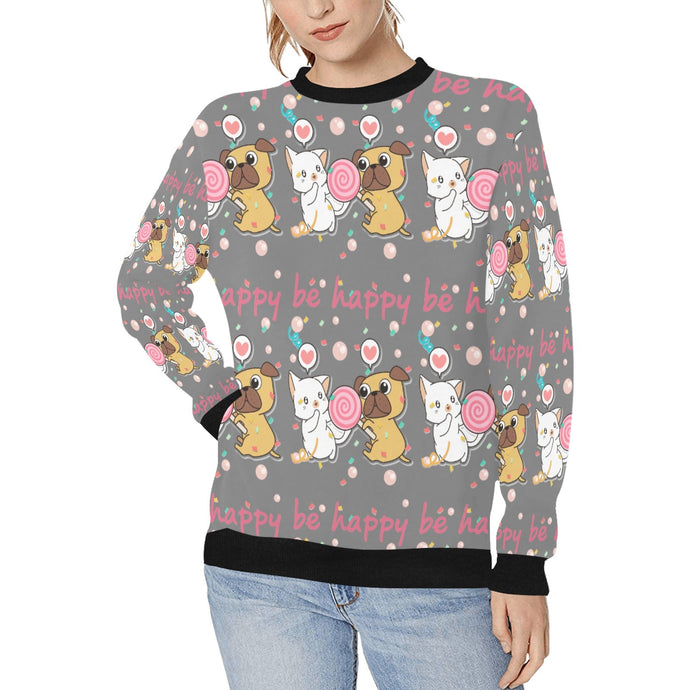 Be Happy Pug Love Women's Sweatshirt-Apparel-Apparel, Pug, Sweatshirt-Gray-XS-3