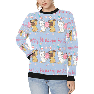 Be Happy Pug Love Women's Sweatshirt-Apparel-Apparel, Pug, Sweatshirt-LightSteelBlue1-XS-1