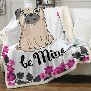 Be Mine Pug Love Soft Warm Fleece Blanket-Blanket-Blankets, Home Decor, Pug-Ivory-Small-2