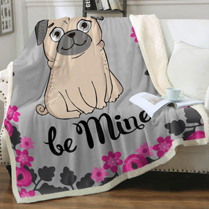 Be Mine Pug Love Soft Warm Fleece Blanket-Blanket-Blankets, Home Decor, Pug-Warm Gray-Small-3