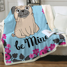 Load image into Gallery viewer, Be Mine Pug Love Soft Warm Fleece Blanket-Blanket-Blankets, Home Decor, Pug-Sky Blue-Small-4