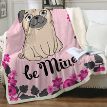 Load image into Gallery viewer, Be Mine Pug Love Soft Warm Fleece Blanket-Blanket-Blankets, Home Decor, Pug-Soft Pink-Small-1