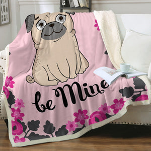 Be Mine Pug Love Soft Warm Fleece Blanket-Blanket-Blankets, Home Decor, Pug-Soft Pink-Small-1