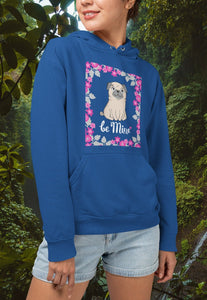 Be Mine with Flower Border Women's Cotton Fleece Pug Hoodie Sweatshirt - 4 Colors-Apparel-Apparel, Hoodie, Pug, Sweatshirt-10