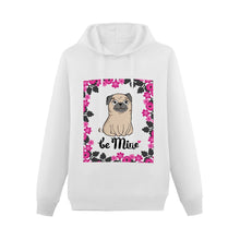 Load image into Gallery viewer, Be Mine with Flower Border Women&#39;s Cotton Fleece Pug Hoodie Sweatshirt-Apparel-Apparel, Hoodie, Pug, Sweatshirt-White-XS-3