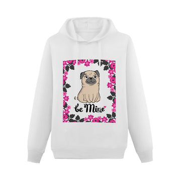 Be Mine with Flower Border Women's Cotton Fleece Pug Hoodie Sweatshirt-Apparel-Apparel, Hoodie, Pug, Sweatshirt-White-XS-3