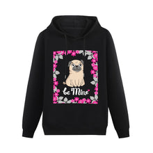 Load image into Gallery viewer, Be Mine with Flower Border Women&#39;s Cotton Fleece Pug Hoodie Sweatshirt-Apparel-Apparel, Hoodie, Pug, Sweatshirt-Black-XS-1