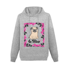 Load image into Gallery viewer, Be Mine with Flower Border Women&#39;s Cotton Fleece Pug Hoodie Sweatshirt-Apparel-Apparel, Hoodie, Pug, Sweatshirt-Gray-XS-2