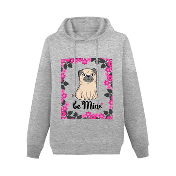 Be Mine with Flower Border Women's Cotton Fleece Pug Hoodie Sweatshirt-Apparel-Apparel, Hoodie, Pug, Sweatshirt-Gray-XS-2