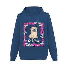Load image into Gallery viewer, Be Mine with Flower Border Women&#39;s Cotton Fleece Pug Hoodie Sweatshirt-Apparel-Apparel, Hoodie, Pug, Sweatshirt-Navy Blue-XS-4