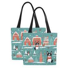 Load image into Gallery viewer, Boston Terrier Winter Wonderland Large Christmas Tote Bags - Set of 2-Accessories-Accessories, Bags, Boston Terrier, Christmas-9