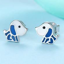 Load image into Gallery viewer, Image of Beagle earrings in the cutest sitting Blue and White Beagle in enamel design