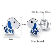 Load image into Gallery viewer, Size image of Beagle earrings in the super cute sitting Blue and White Beagle in enamel design