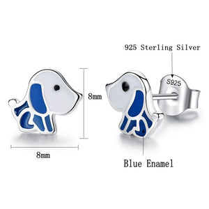 Size image of Beagle earrings in the super cute sitting Blue and White Beagle in enamel design
